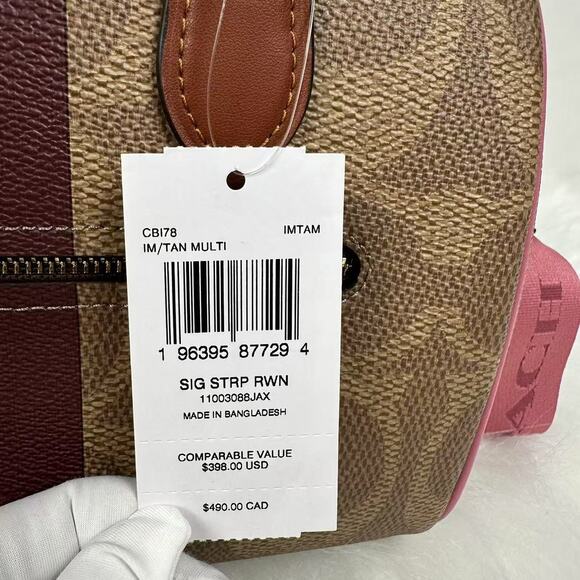 Coach Rowan Satchel Bag In Signature Canvas With Stripe Print In Tan CBI78 NWT - Picture 5 of 9